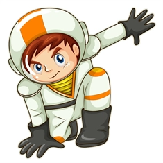 Space Explorers Theme Crouching Astronaut Boy Transparent Sticker